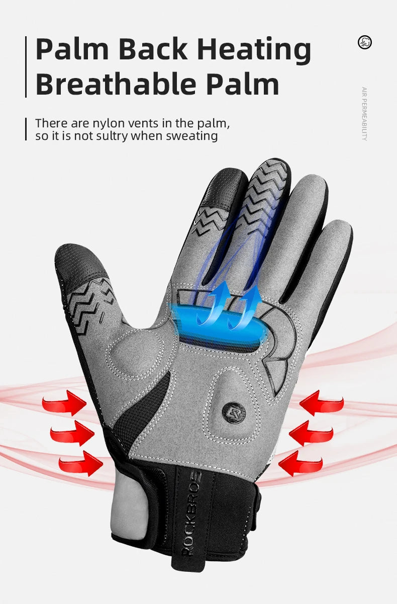 ROCKBROS Heated Winter Glove Cycling Gloves USB Electric Rechargeable Ski Gloves Touchscreen Motorcycle Riding Hiking Snow Glove