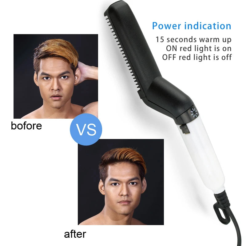 Electric Hair Comb Brush Beard Straightener Multifunctional Quick Men's Hair Straightening Iron Heated Hair Comb Show Cap Styler