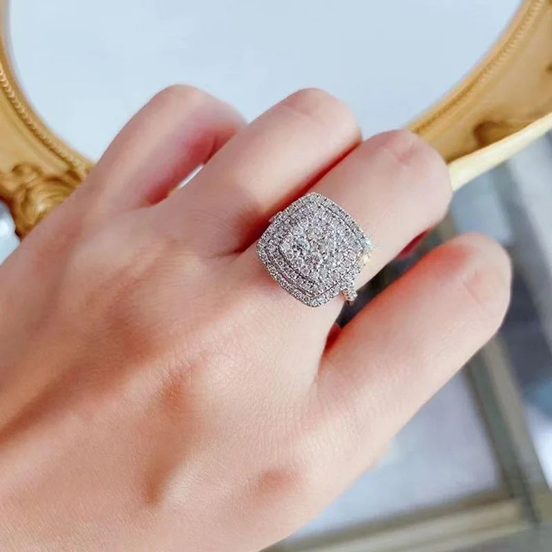 Huitan Bling Bling Cubic Zirconia Rings for Women Fashion Square Shaped Luxury Female Accessories Party Versatile Trendy Jewelry