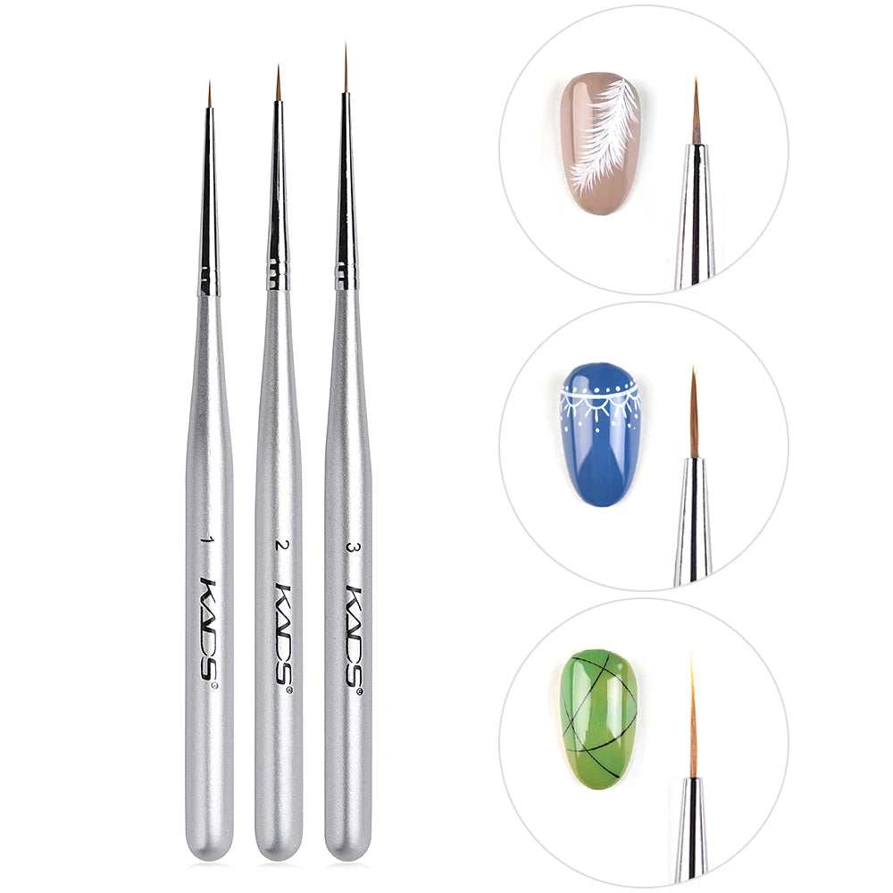 KADS 5*3Pcs Nail Art Liner Brush Set French Lines Stripe Flower Painting Pen Drawing Brush Wooden Handle Manicure Tools Silver