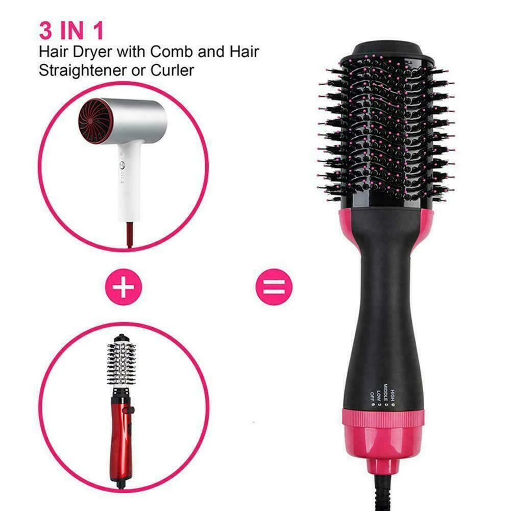3 In 1 Electric Hair Straightener Brush Hair Curler Hair Dryer Brush Rotating Hot Air Comb Negative Ion Hair Styler Comb