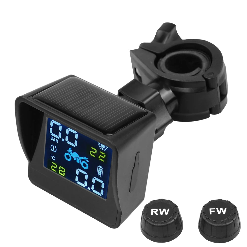 Best quality USB Solar Charging Motorcycle TPMS Motor Tire Pressure Tyre Temperature Monitoring Alarm System with 2 External