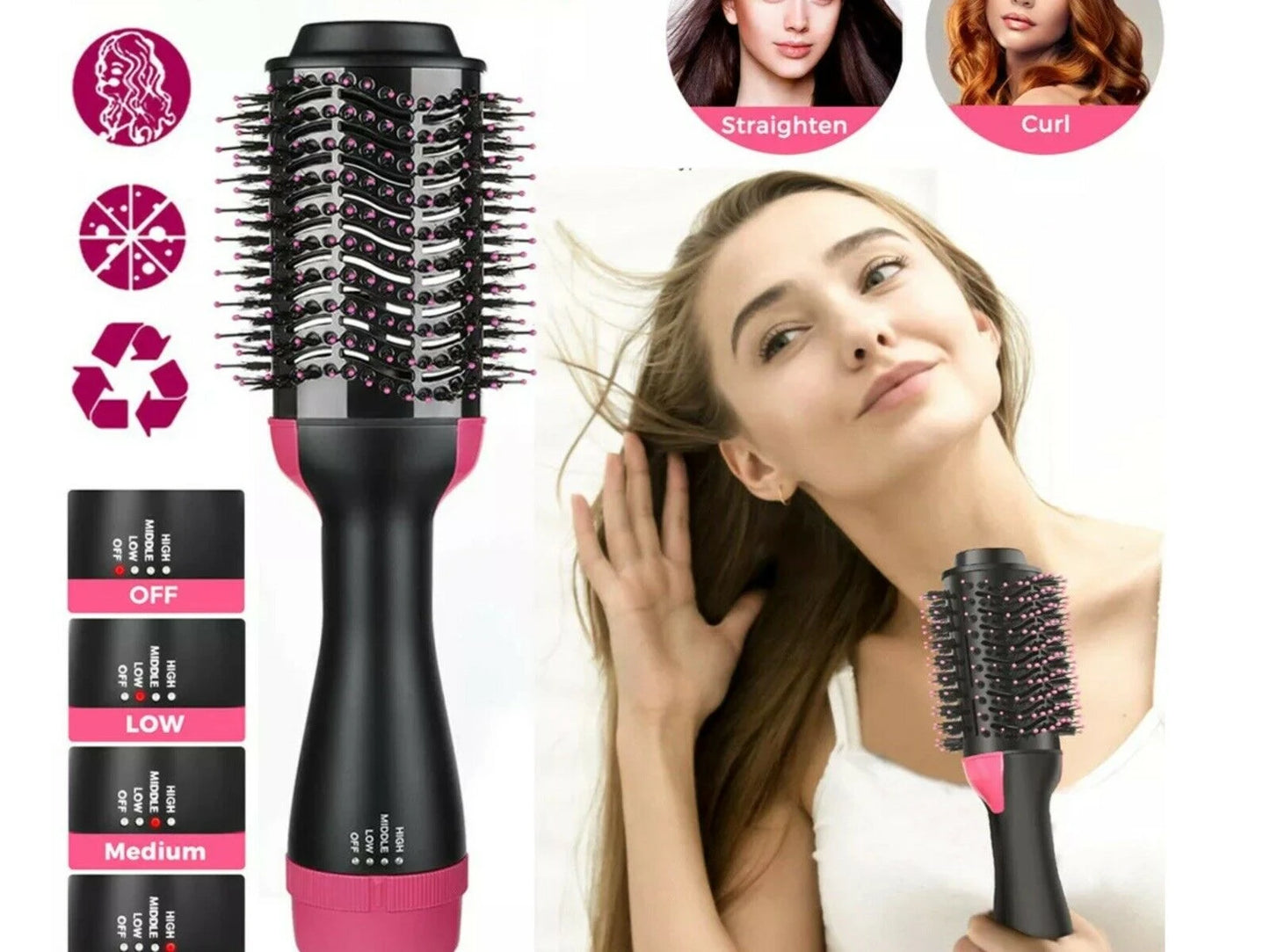 3 In 1 Electric Hair Straightener Brush Hair Curler Hair Dryer Brush Rotating Hot Air Comb Negative Ion Hair Styler Comb