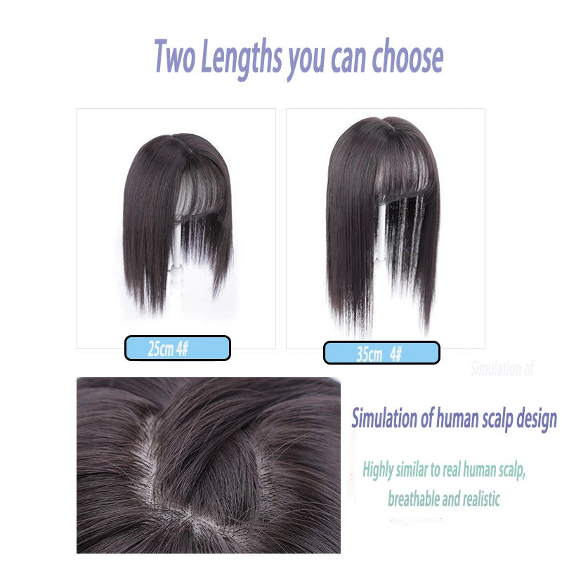 AOOSOO Long Straight Hair with Black Brown Hairpin Bangs High Temperature Fiber Hair Topper Clip In hair Extensions 2styles