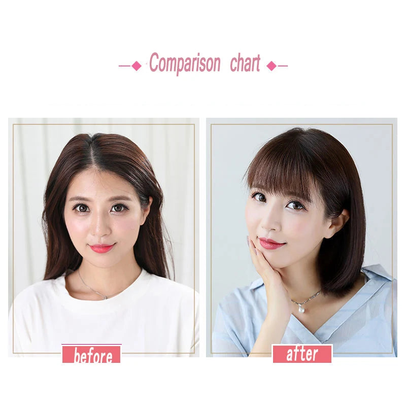 AOOSOO Long Straight Hair with Black Brown Hairpin Bangs High Temperature Fiber Hair Topper Clip In hair Extensions 2styles