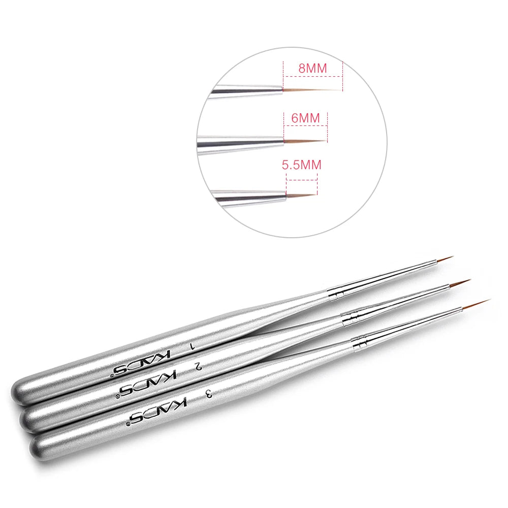KADS 5*3Pcs Nail Art Liner Brush Set French Lines Stripe Flower Painting Pen Drawing Brush Wooden Handle Manicure Tools Silver