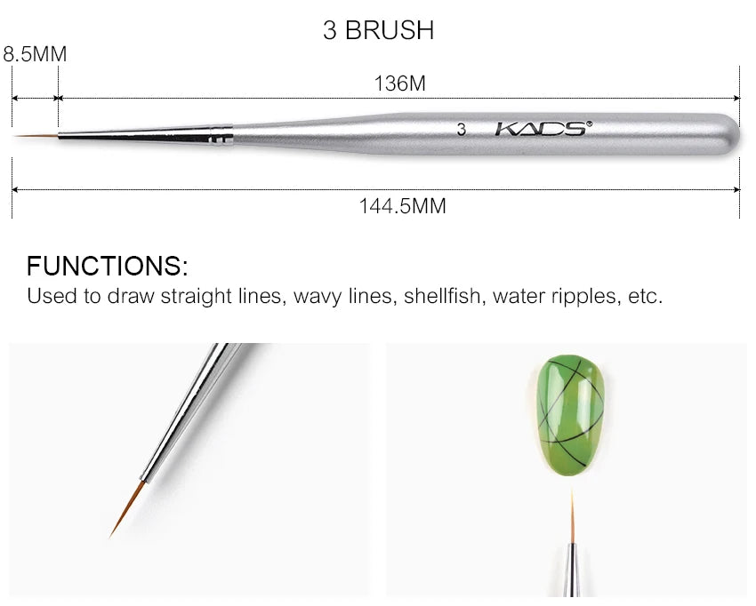 KADS 5*3Pcs Nail Art Liner Brush Set French Lines Stripe Flower Painting Pen Drawing Brush Wooden Handle Manicure Tools Silver