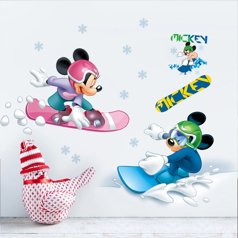 Cartoon Mickey Minnie Wall Stickers For Kids Room Bedroom Wall Decoration Movie Posters Door Sticker Gifts for kids