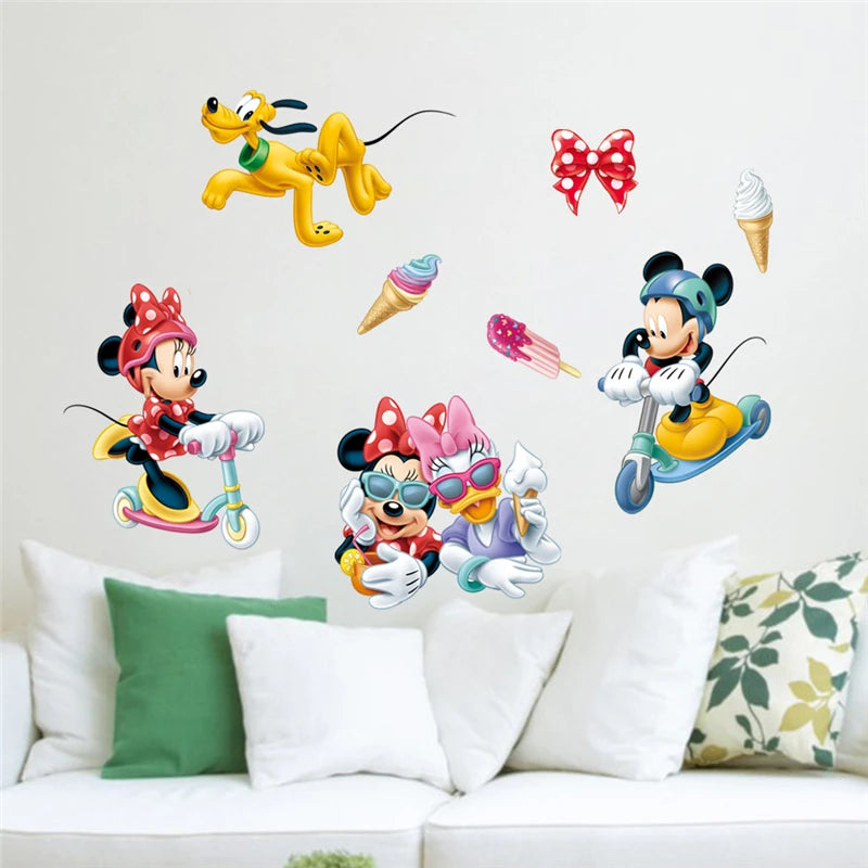 Cartoon Mickey Minnie Wall Stickers For Kids Room Bedroom Wall Decoration Movie Posters Door Sticker Gifts for kids