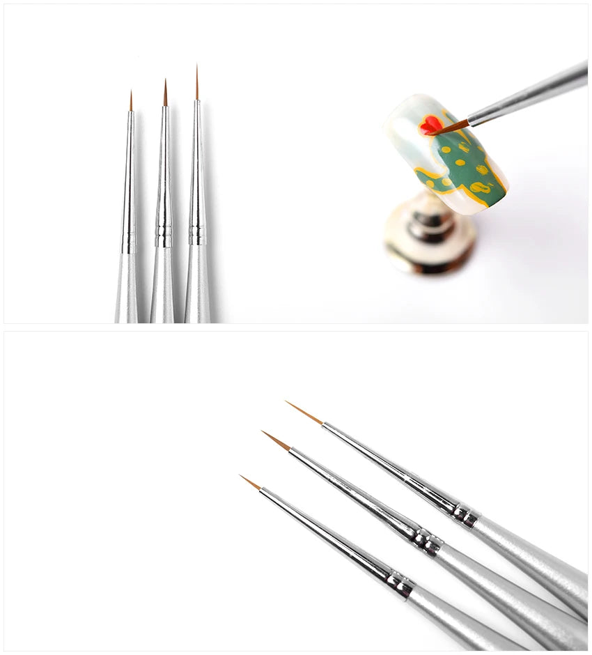 KADS 5*3Pcs Nail Art Liner Brush Set French Lines Stripe Flower Painting Pen Drawing Brush Wooden Handle Manicure Tools Silver
