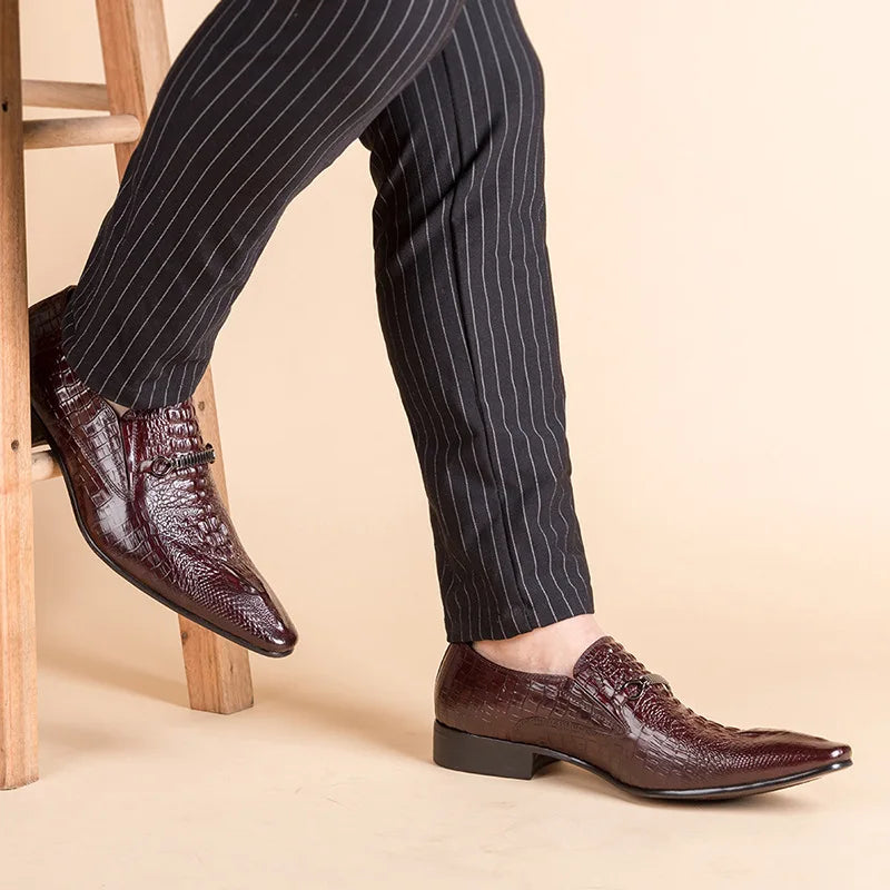 Fashion Men Casual Leather Shoes Crocodile Pattern Luxury Dress Shoes Slip-on Wedding Shoes Leather Brogues Big Size 38-48
