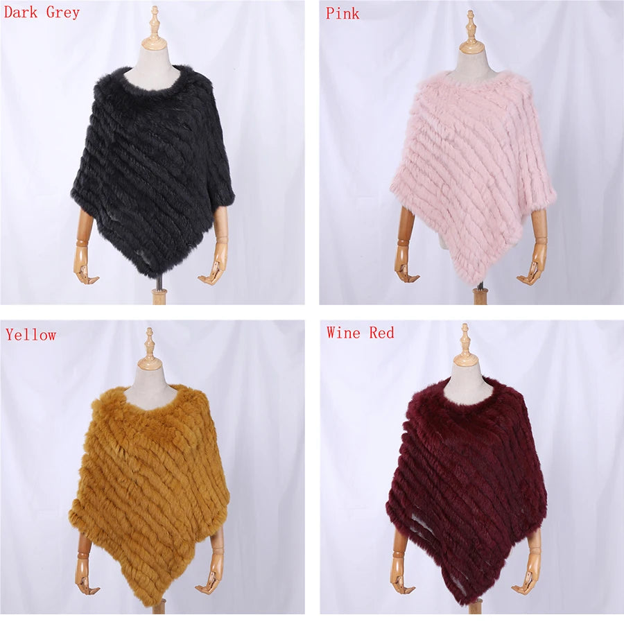 Genuine Rabbit Fur Knitted Natural Fur Poncho Fashion Wrap Coat Shawl Lady Scarf Natural Fur Wedding Party Wholesale Cape
