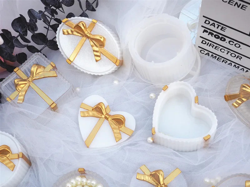 Love Storage Box Resin Crystal Silicone Mold DIY Bow Square Circular Oval Stripe Gift Gar Epoxy Mold Home Decoration Storage