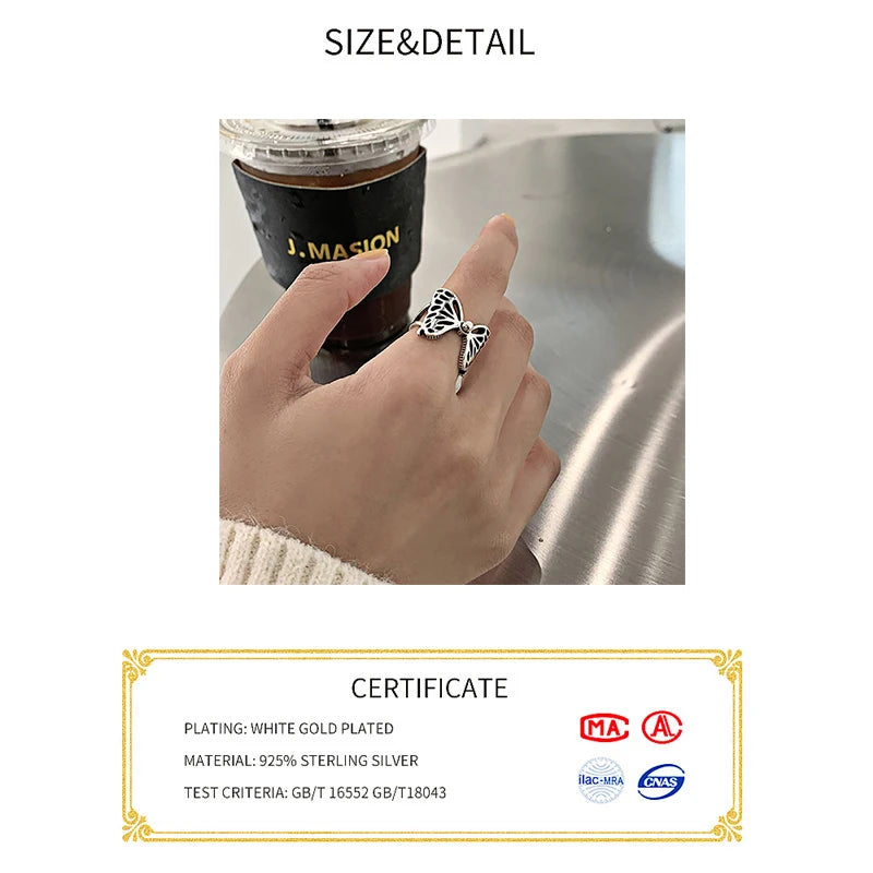 925 Sterling Silver Party Rings New Fashion Creative Hollow Butterfly Wings Wedding Bride Jewelry Gifts for Women