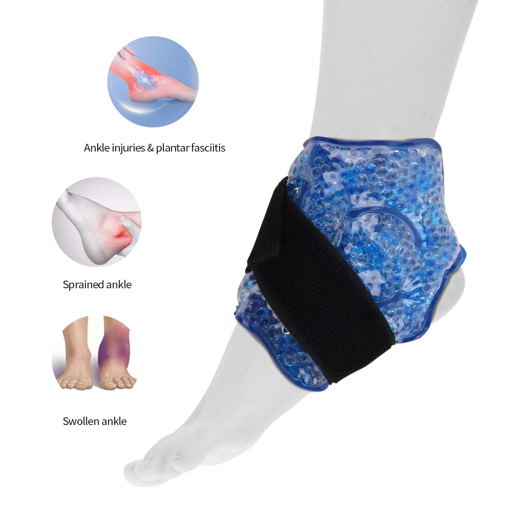 Reusable Ankle Brace Ice Pack for Hot Cold Therapy Flexible Gel Beads Foot Cooling Aid Sports Injuries Pain Relief Ankle Support
