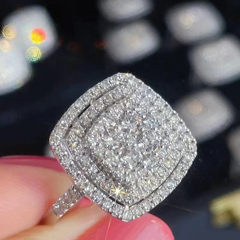 Huitan Bling Bling Cubic Zirconia Rings for Women Fashion Square Shaped Luxury Female Accessories Party Versatile Trendy Jewelry