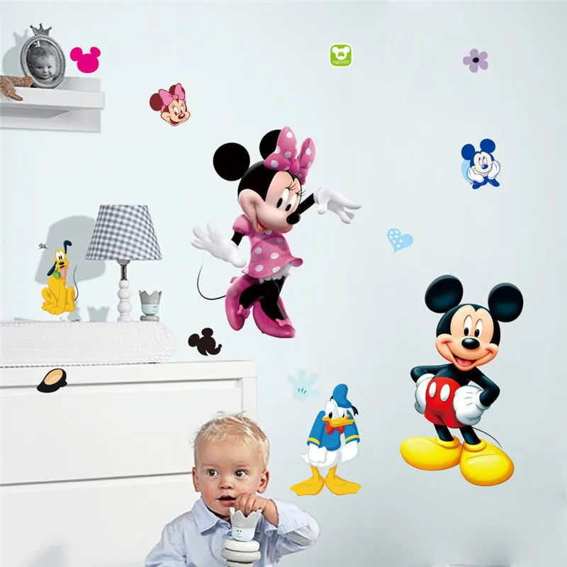 Cartoon Mickey Minnie Wall Stickers For Kids Room Bedroom Wall Decoration Movie Posters Door Sticker Gifts for kids