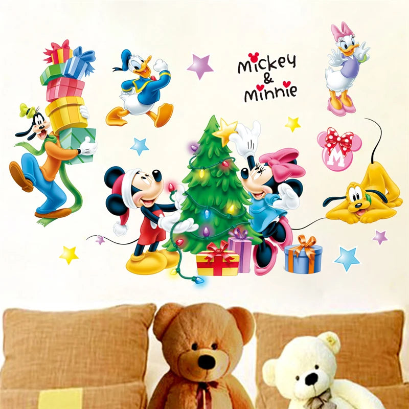 Cartoon Mickey Minnie Wall Stickers For Kids Room Bedroom Wall Decoration Movie Posters Door Sticker Gifts for kids