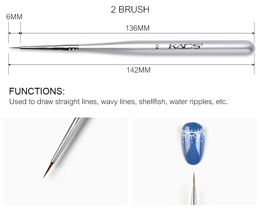 KADS 5*3Pcs Nail Art Liner Brush Set French Lines Stripe Flower Painting Pen Drawing Brush Wooden Handle Manicure Tools Silver