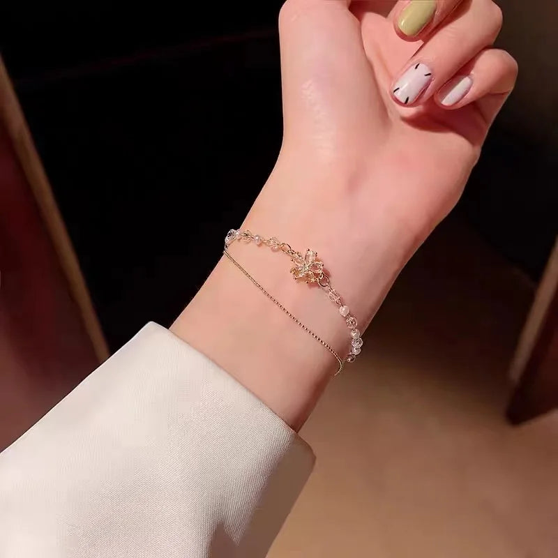 Gold Color Bracelet Set of Four Stainless Steel Sequins Rhinestone Bracelet Combination for Women Chain Bracelet Jewelry Gifts