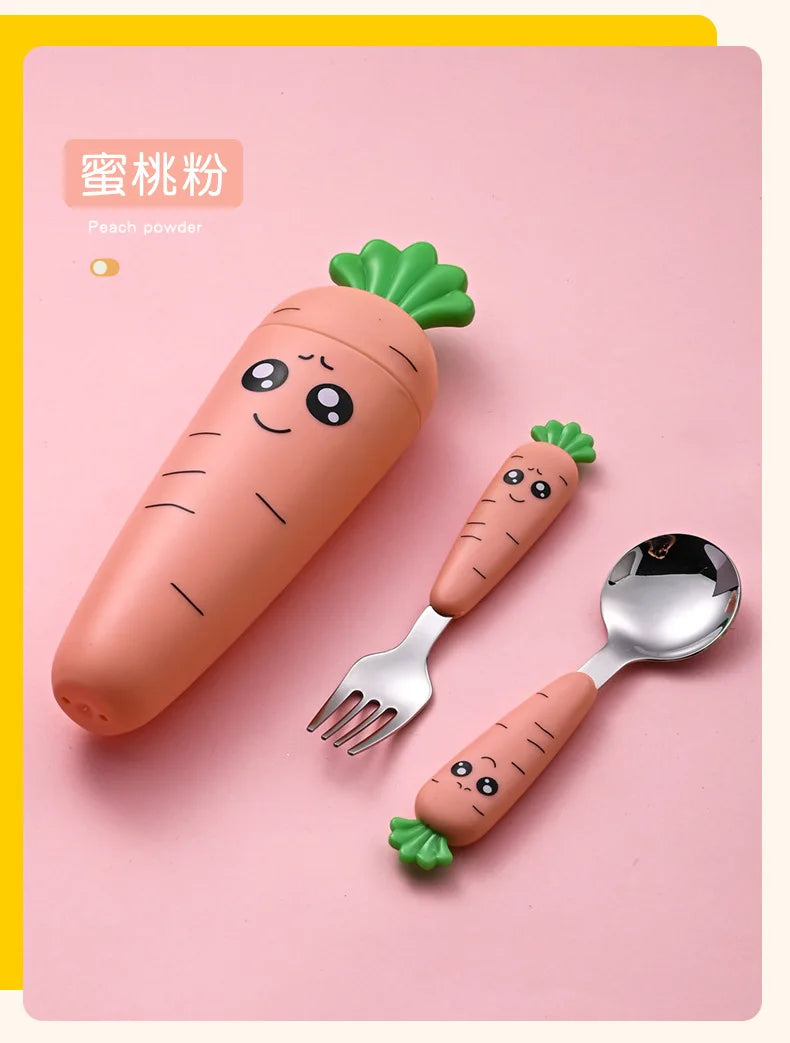 1/3PCS Baby Feeding Utensils Carrots Set Steel Spoon Fork Child Cutlery Tableware Kitchen Gadgets Cake Vegetable Fork Teaspoon