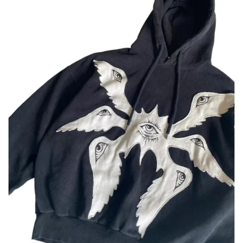 American Y2K vintage hoodies gothic pattern zip up hoodie winter womens mens hip hop long sleeve coats loose hooded sweatshirt