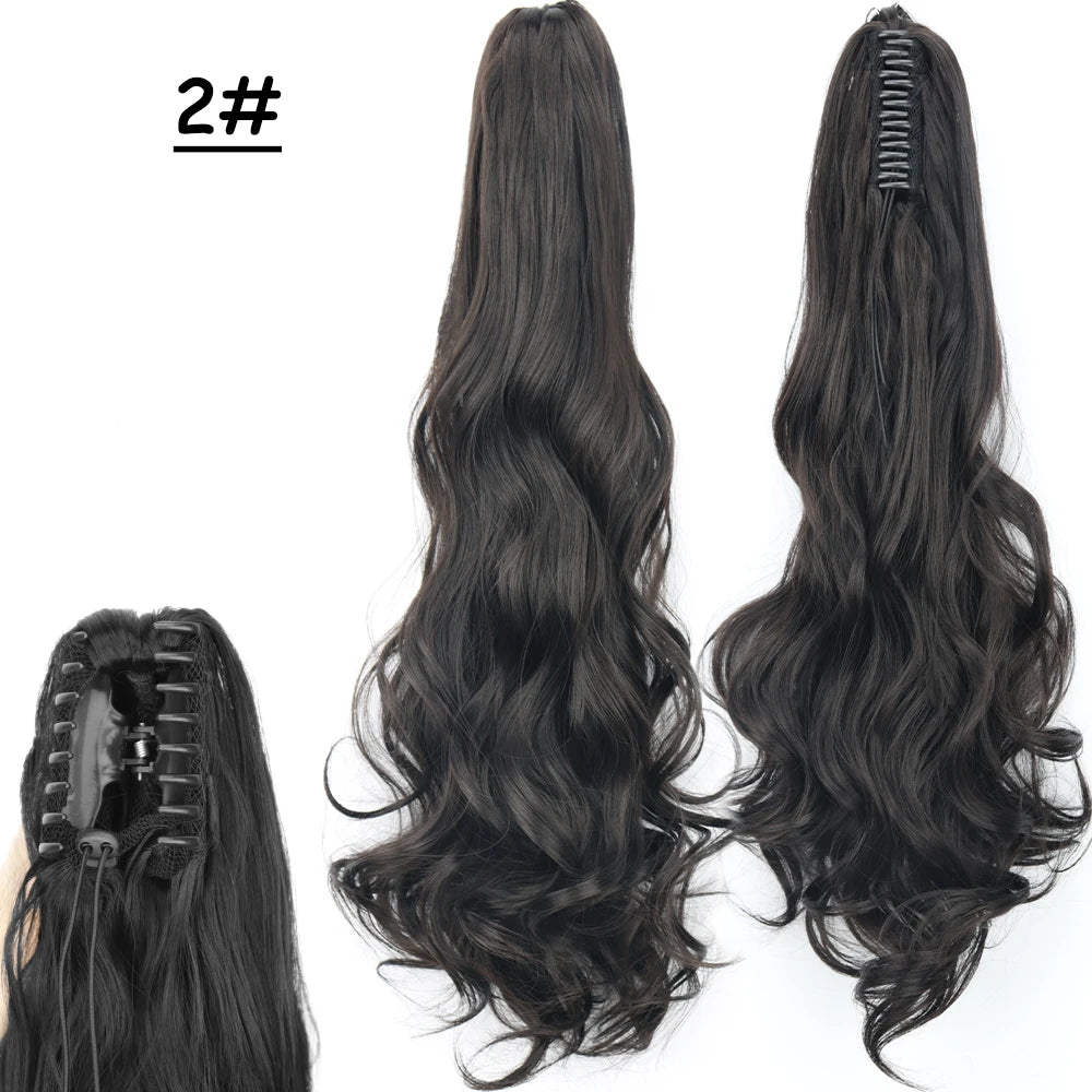 Synthetic Long Straight Claw Clip In Ponytail Hair Extensions 24Inch Heat Resistant Pony Tail Hair Piece For Women Daily Use