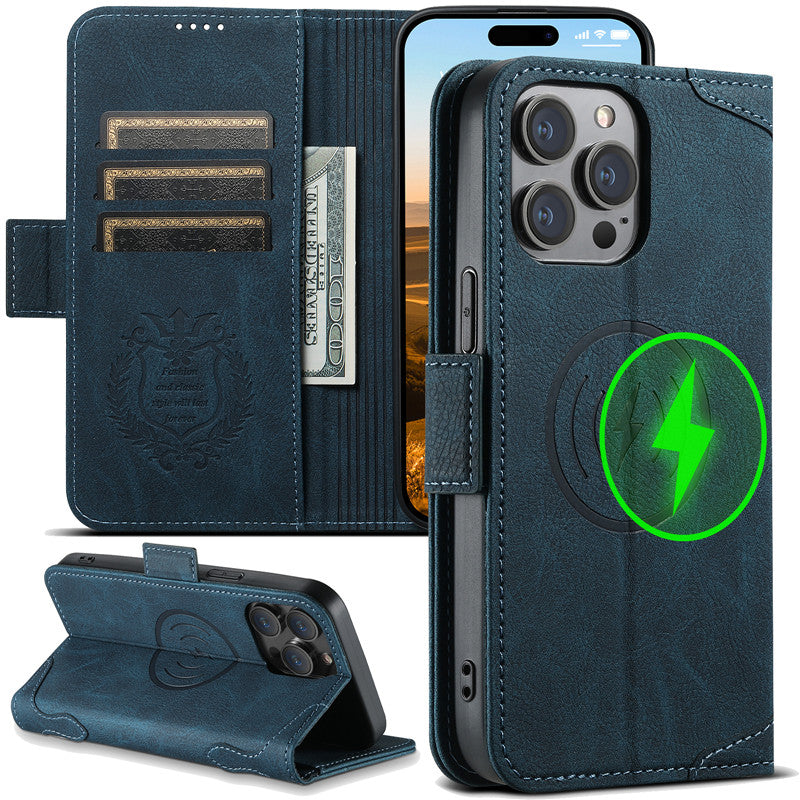 EUCAGR Magsafe Business Leather Wallet Phone Case For iPhone 12 13 14 15 Pro Max Plus 15Plus 14Pro With Flip Card Holder Cover