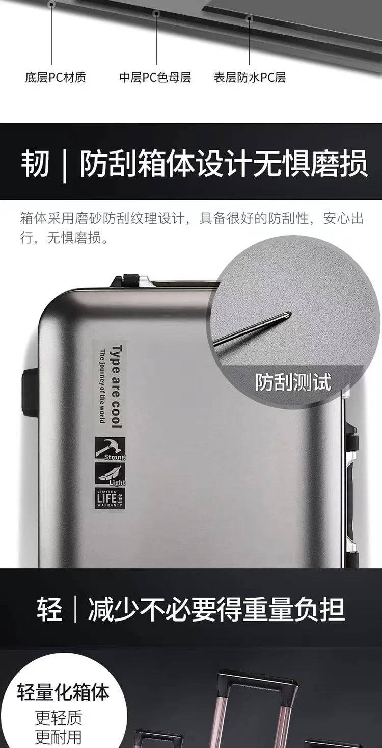 Aluminium Frame Suitcase on Wheels Business Zipper Carry-on Cabin Suitcase USB Port 28-inch Luggage Carrier Trolley Case