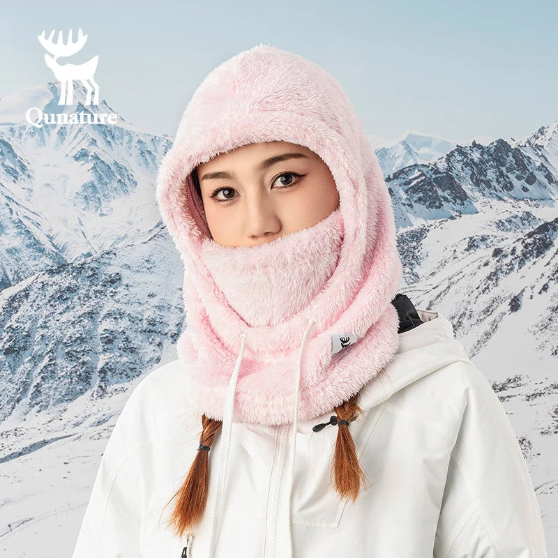 Qunature Skiing Mask Full Face Balaclava Hood Thicken Thermal Fleece Neck Protection Gaiter Winter Keep Warm Snowboarding Scarf