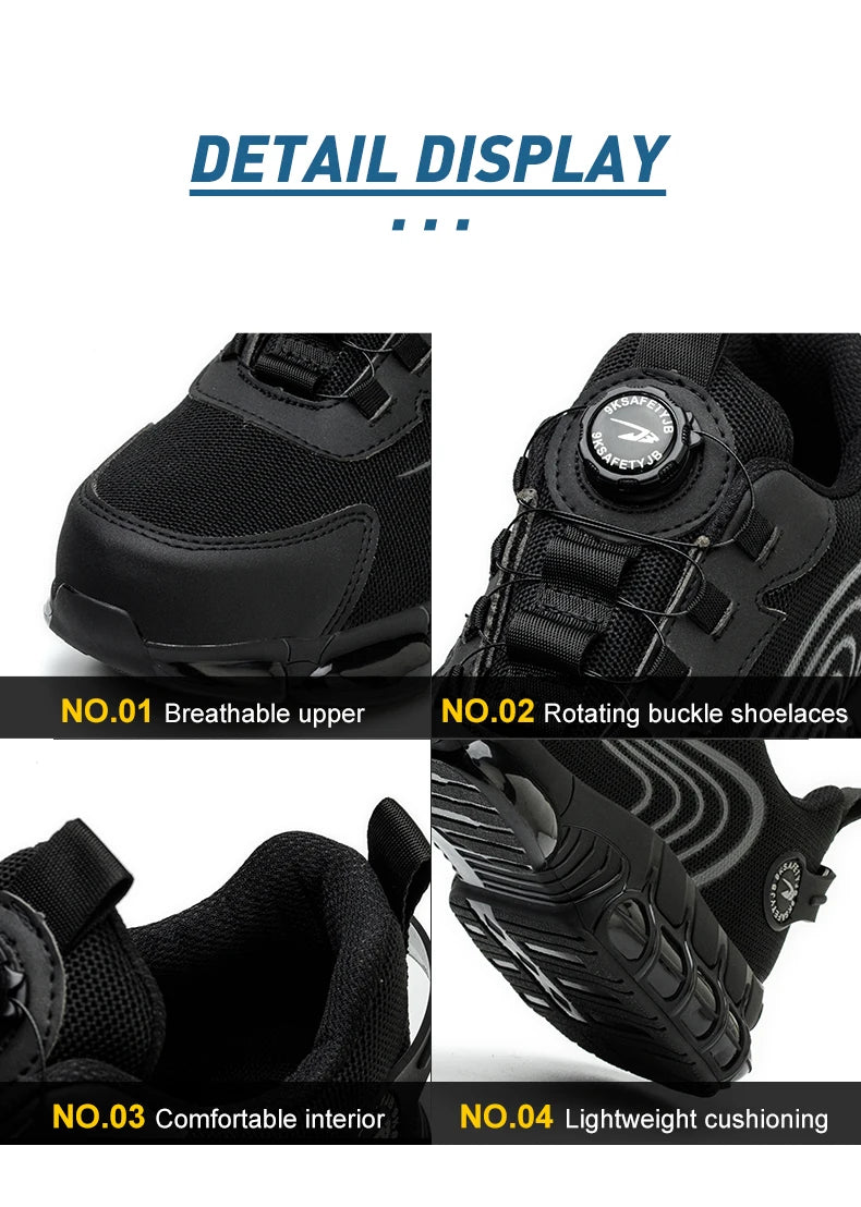 Rotating Button Safety Shoes Men Work Sneakers Indestructible Shoes Puncture-Proof Protective Shoes Work Boots Steel Toe Shoes