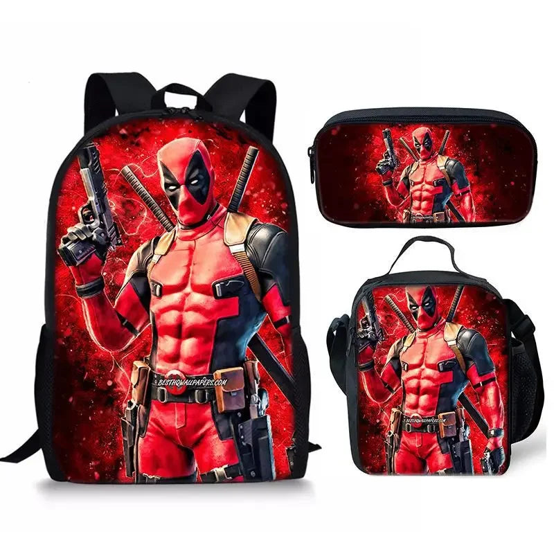 3Pcs Set Deadpools School Bags Pencil Cases Meal Bag Boys' Backpack Schools Supplies Learning Stationery Kids Customizable Gifts