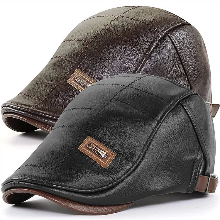 Fashion Men PU Leather Beret Autumn Winter Visor Flat Cap Thicken Warm Hat Berets Vintage England Newsboy Caps Higher Quality