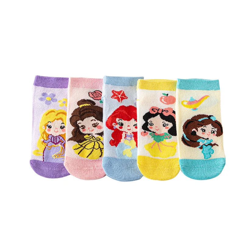 5 Pairs Disney Kids Socks Mesh Breathable Ice Thin Socks Summer Kawaii Cartoon Childrens Mid-calf Cotton Sock for Girls