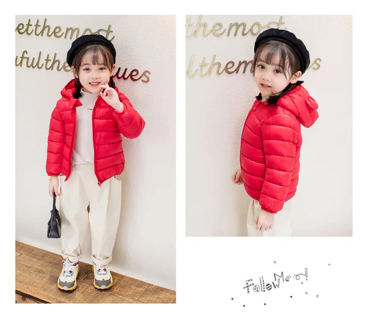 Cute Baby Girls Winter Clothes Kids Light Down Coats with Ear Hoodie Spring Girl Jacket Toddler Children Clothing for Boys Coat
