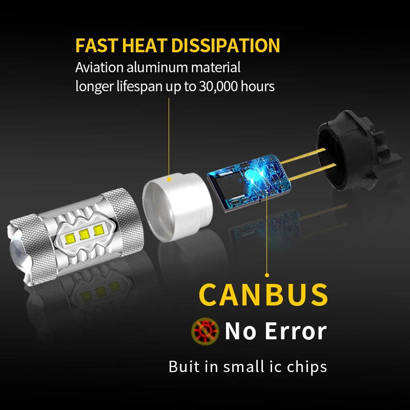 2PCS Amber Yellow White 80w PW24W PWY24W LED Bulbs For Audi A3 A4 A5 Q3 VW MK7 Golf CC Fusion Front Turn Signal Lights