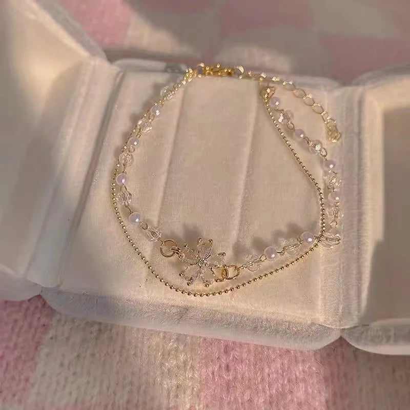 Gold Color Bracelet Set of Four Stainless Steel Sequins Rhinestone Bracelet Combination for Women Chain Bracelet Jewelry Gifts