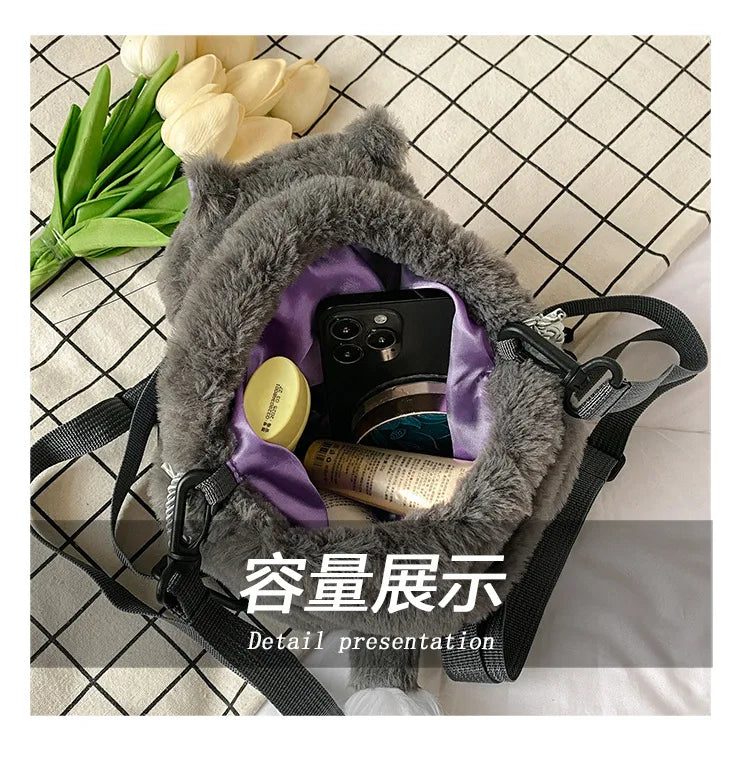 Disney Lucifer Cat Backpack Women Plush Bag Anime Cinderella Pet Plush Shoulder Bag Portable Drawstring High Capacity Girl Gift