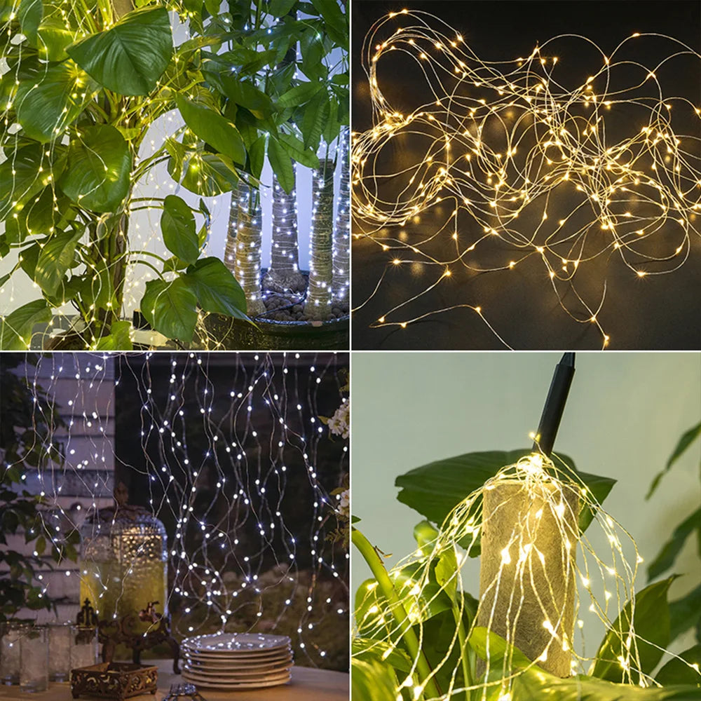 Outdoor Solar Fairy Lights Warm White 30 Stand 600LEDs Waterfall Lights 8 Modes Waterproof Branch Light Solar Powered for Garden