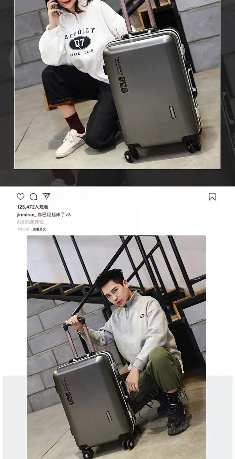 Aluminium Frame Suitcase on Wheels Business Zipper Carry-on Cabin Suitcase USB Port 28-inch Luggage Carrier Trolley Case