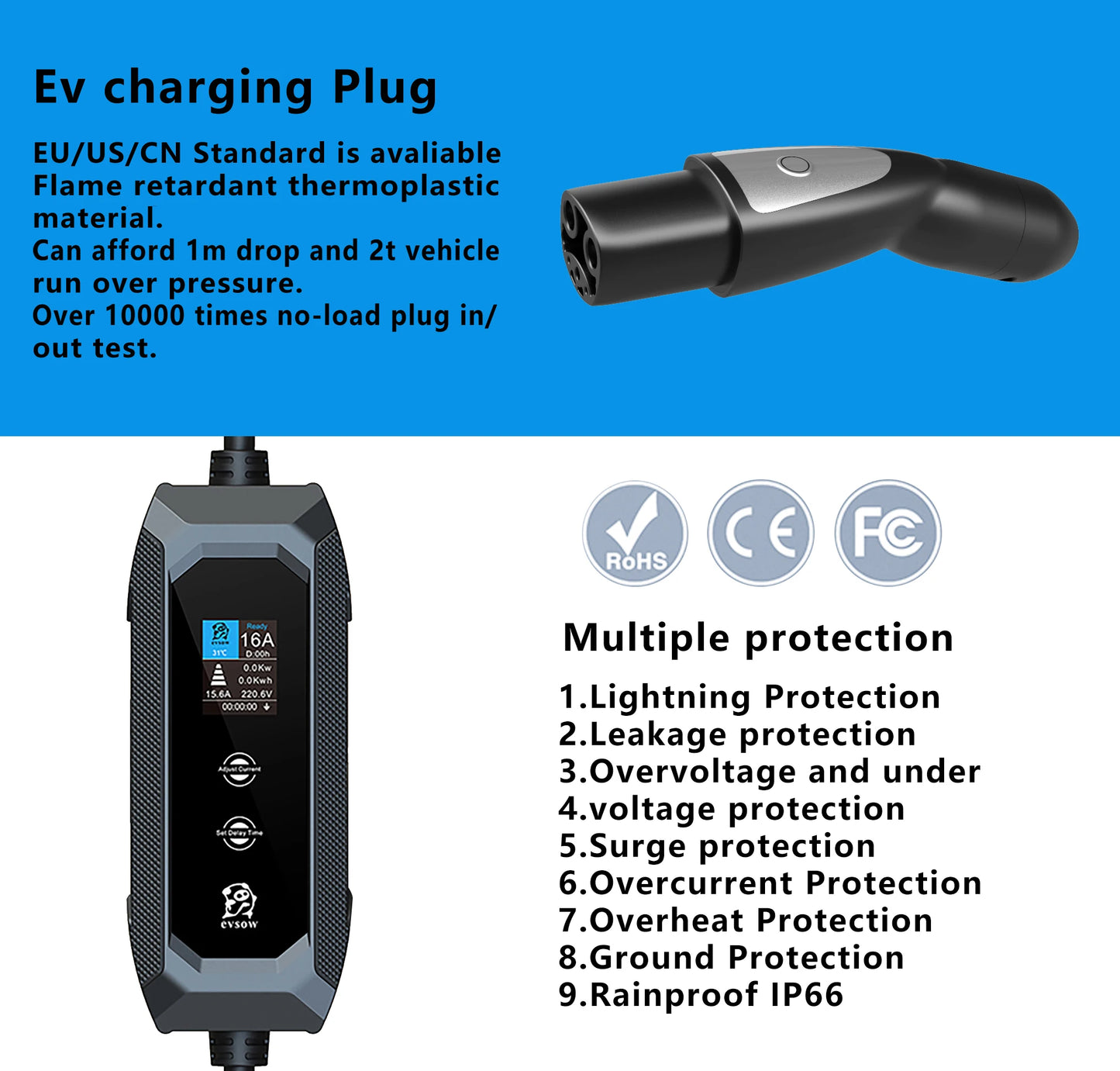 evsow Portable EV Charger TS-NACS 16A 3.5KW Electric Car Charger NACS Fast Charging Cable EVSE Charging Box For NACS Charger
