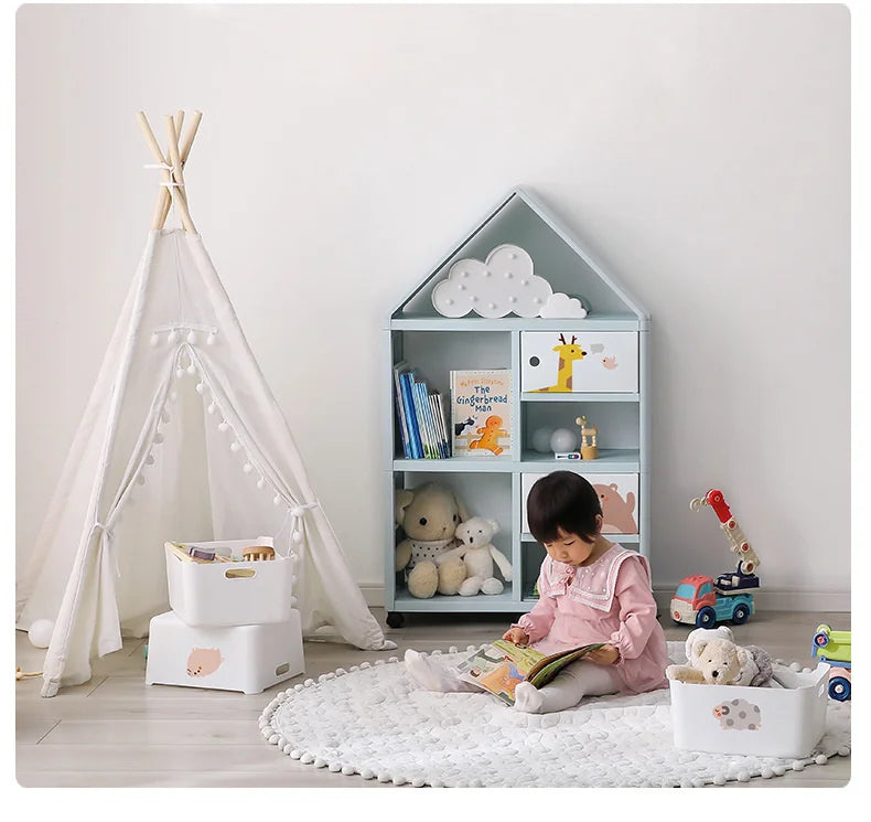 Book Cabinet Roof Shape Book Shelf Multi-layer Structure Shelf Furniture Round Corner Bookshelf For Children Universal Pulley
