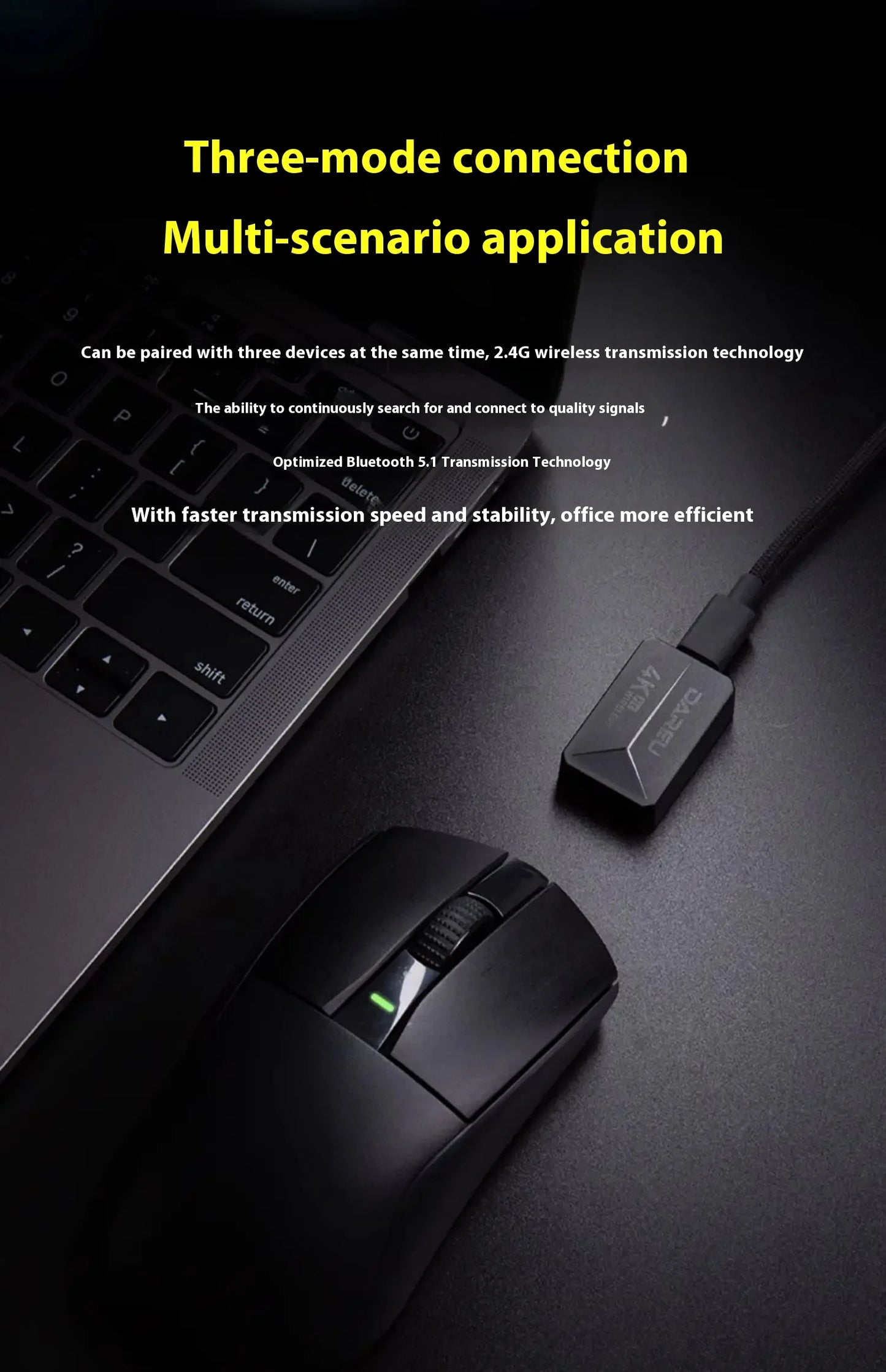 Dareu A950 PRO Mouse 4k PAW3395 Wireless Bluetooth portable Tri-Mode RGB Gaming Mouse For Computer Keyboard Pc Office Mice Gif