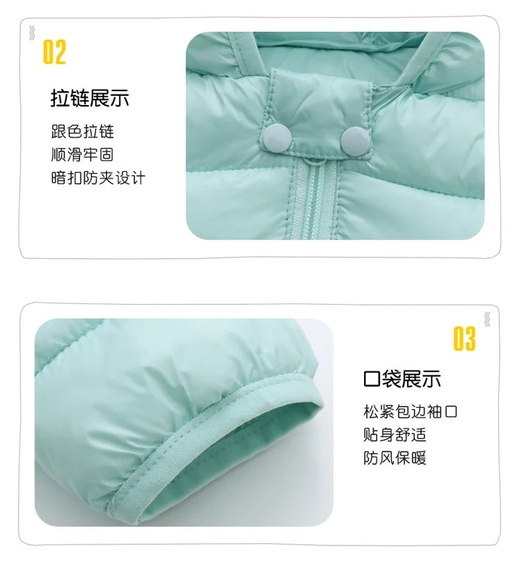 Cute Baby Girls Winter Clothes Kids Light Down Coats with Ear Hoodie Spring Girl Jacket Toddler Children Clothing for Boys Coat