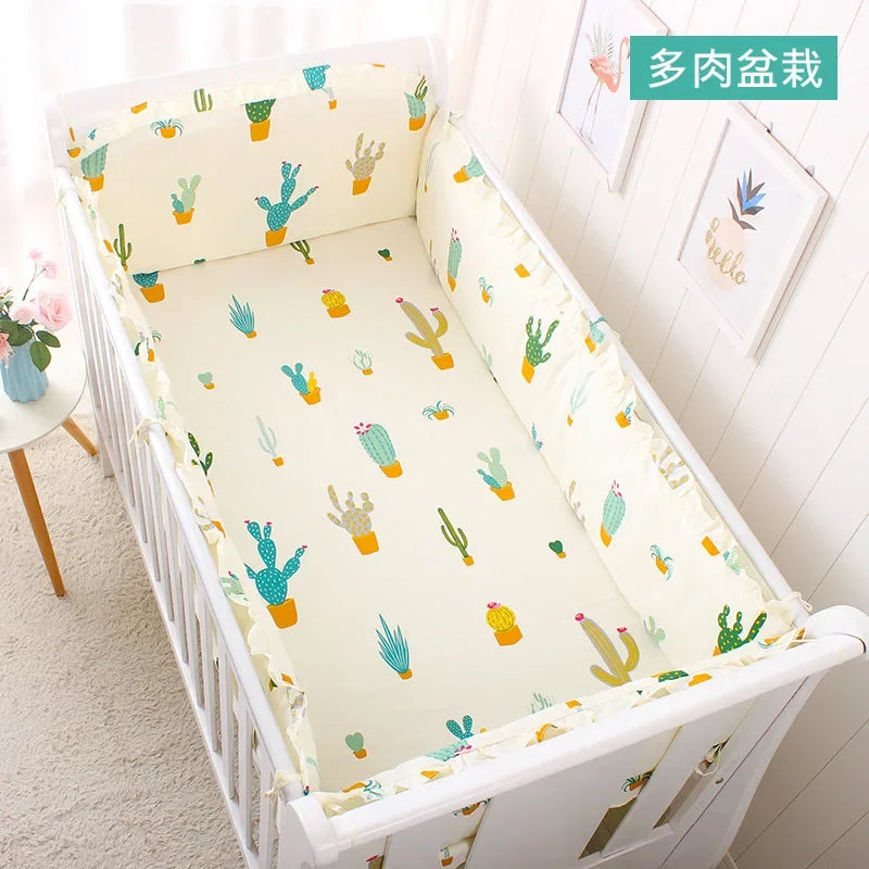 5pcs Crib Bumper Bedding Set Cotton Cute Print Sheet Cradle Side Protector Toddler Baby Room Accessories Bed Protection