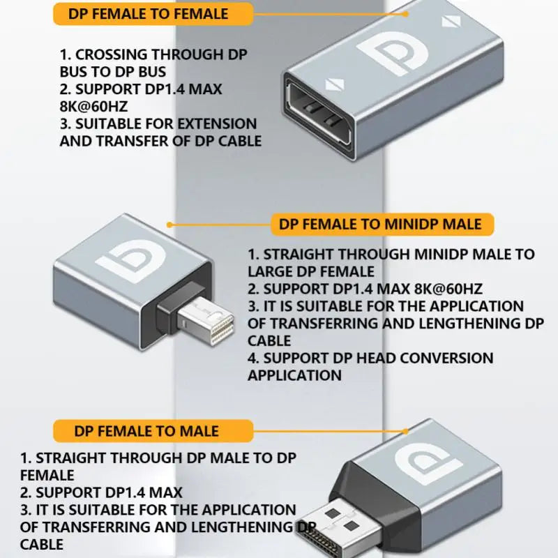 RYRA DP 1.4 HDMI-compatible Adapter Mini Display Port Converter Female To Male 8K 60Hz For Laptop Computer Monitor Projector
