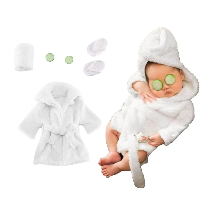 Newborn Costume for Photography Baby Breathable Bathrobe Bath Towel Headwear Slippers Photo Suit Photo Outfits