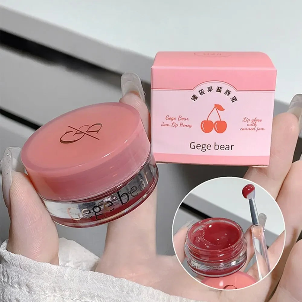 Heallor Canned Jam Lip Gloss Gege Bear Jam Lip Honey Moisturizing and Shiny Mirror Non Sticky Makeup Lip Glaze