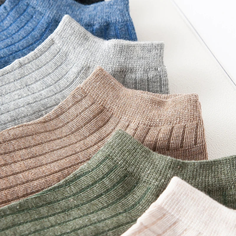5 Pairs Women Solid Casual Cotton Short Socks Pack Ladies Fashion Concise Stripe Breathable Comfortable Popular Ankle Socks Set