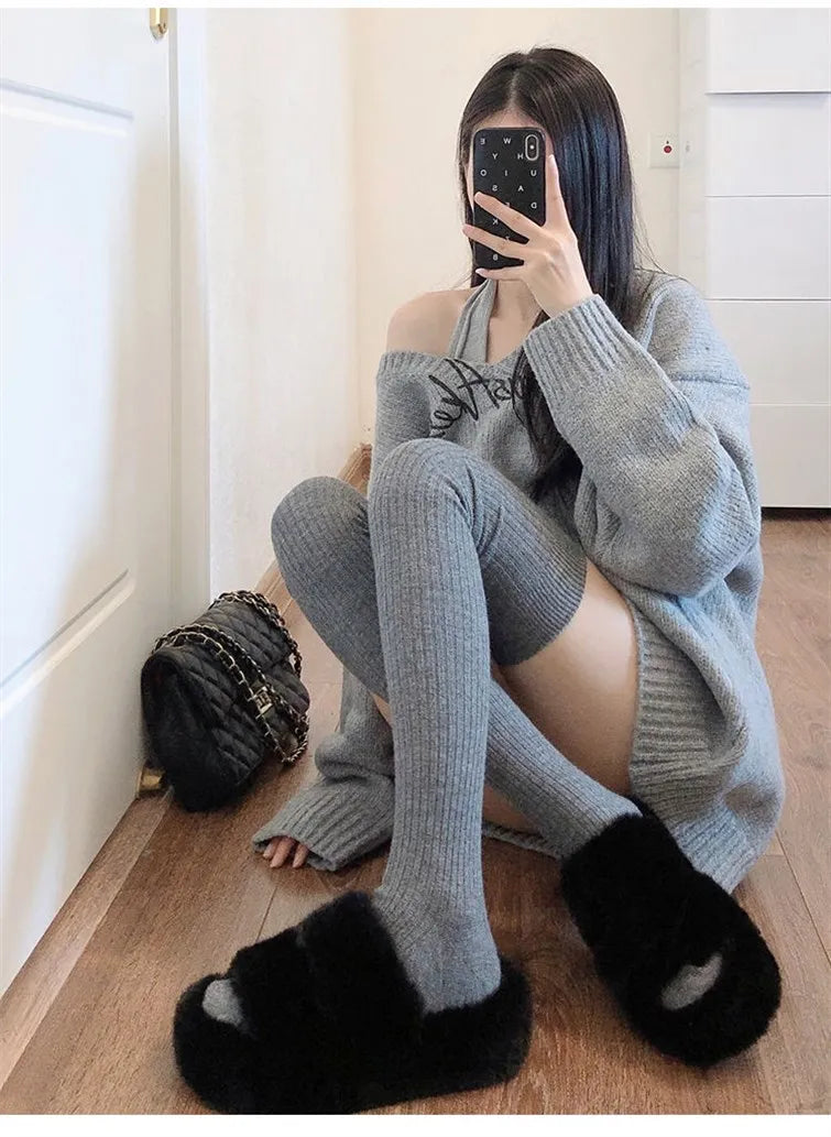 Autumn Winter Women's Stockings Girls Black White JK Lolita Long Tight Socks Vertical Stripes Cotton Over Knee Thigh High Socks